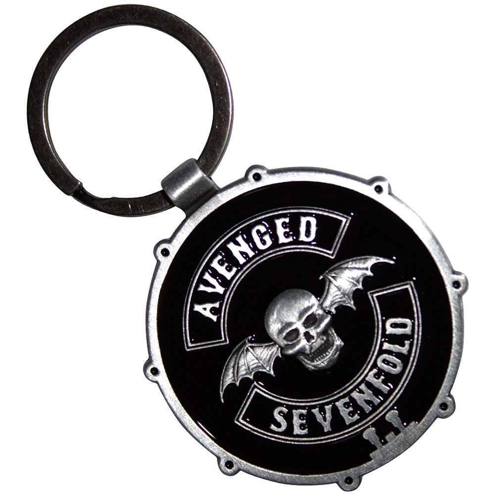 Avenged Sevenfold - Deathbat Crest Drum Double-Sided Schlüsselring - Schwarz/Silberfarben